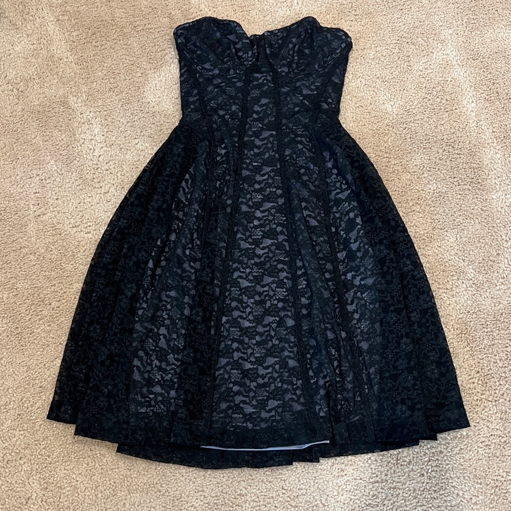 Gray and black strapless lace dress